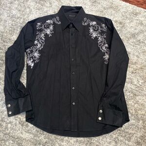 7 Diamonds men’s dress shirt, XXL, black, 95% cotton 5% spandex